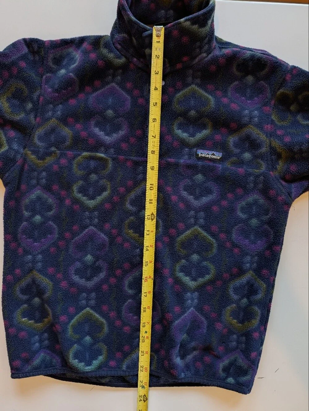 VINTAGE Patagonia 1990s Made In USA Fleece Snap Batik Purple Navy  XS